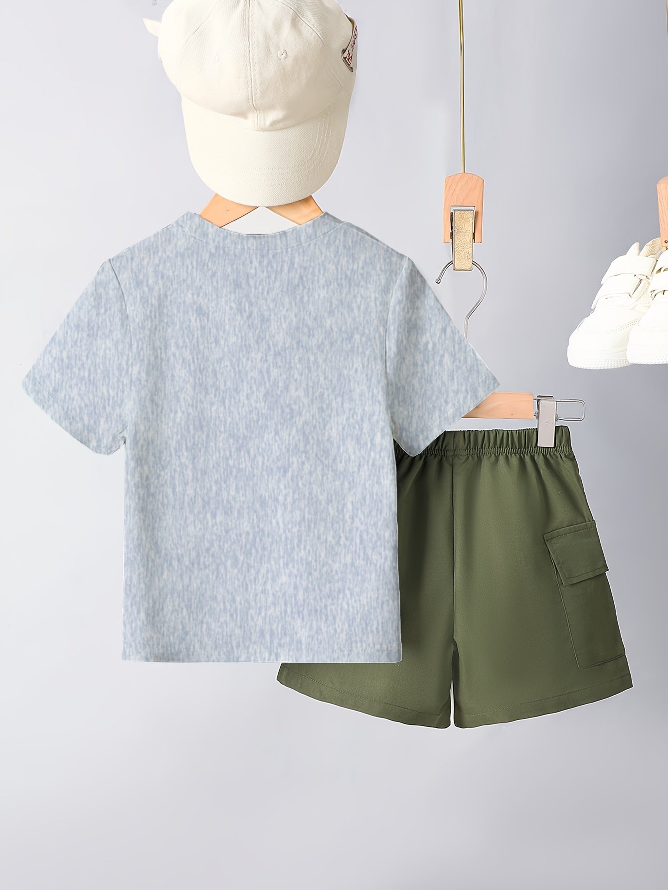 Ensemble garçon 2 pièces été – T-shirt imprimé ours & short confortable (Look décontracté)