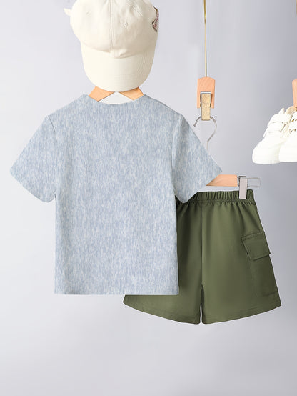 Ensemble garçon 2 pièces été – T-shirt imprimé ours & short confortable (Look décontracté)