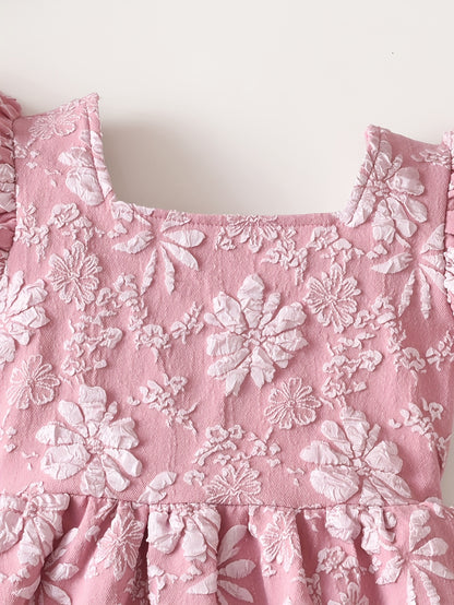 Robe d’Été Fille Sans Manches à Nœud – Coupe Évasée, Col Carré, Style Princesse