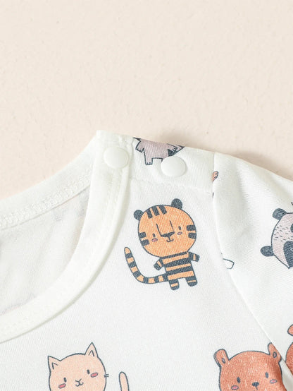 Ensemble Bébé Garçon 2 Pièces Été – T-shirt + Salopette Short (Motif Animaux)