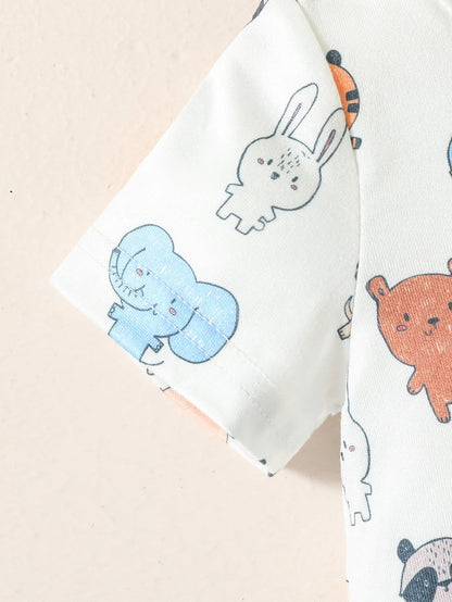 Ensemble Bébé Garçon 2 Pièces Été – T-shirt + Salopette Short (Motif Animaux)