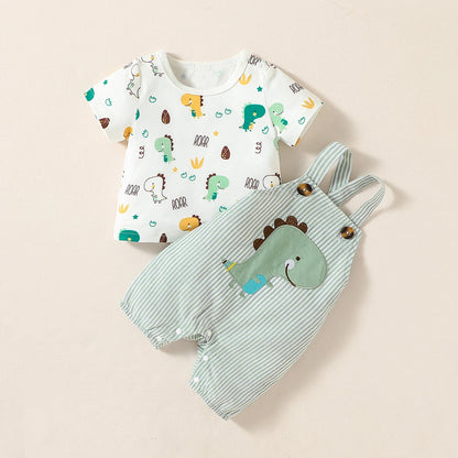 Ensemble Bébé Garçon 2 Pièces Été – T-shirt + Salopette Short (Motif Animaux)