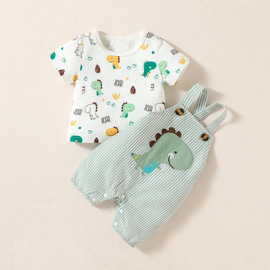 Ensemble Bébé Garçon 2 Pièces Été – T-shirt + Salopette Short (Motif Animaux)