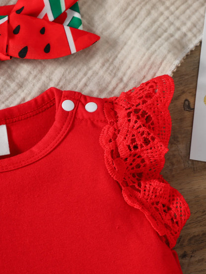Ensemble Bébé Fille “Pastèque d’Été” – Body Rouge + Jupe Volantée (2 pièces)