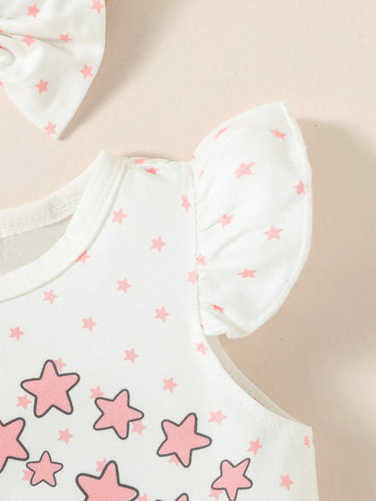 Barboteuse bébé fille sans manches – Imprimé éléphant & étoiles – Douce et confortable (0–12 mois)