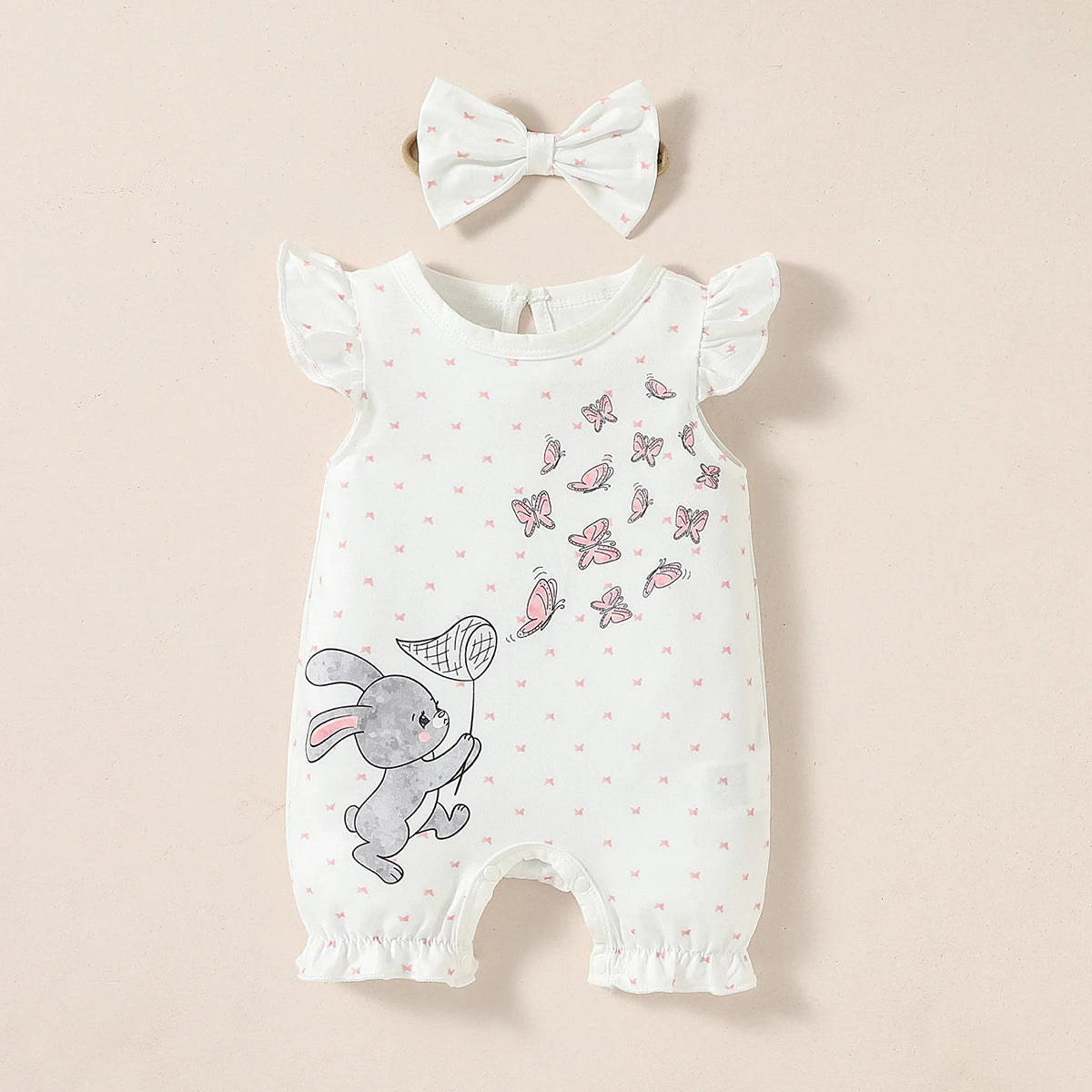 Barboteuse bébé fille sans manches – Imprimé éléphant & étoiles – Douce et confortable (0–12 mois)