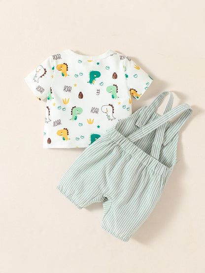 Ensemble Bébé Garçon 2 Pièces Été – T-shirt + Salopette Short (Motif Animaux)