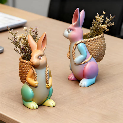 Lapin Décoratif Bohème avec Panier Floral