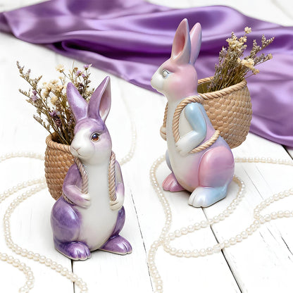 Lapin Décoratif Bohème avec Panier Floral