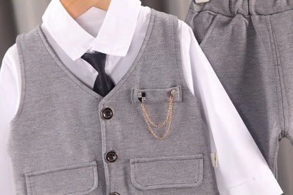 Ensemble Élégant Bébé Garçon 3 Pièces – Chemise, Gilet & Pantalon