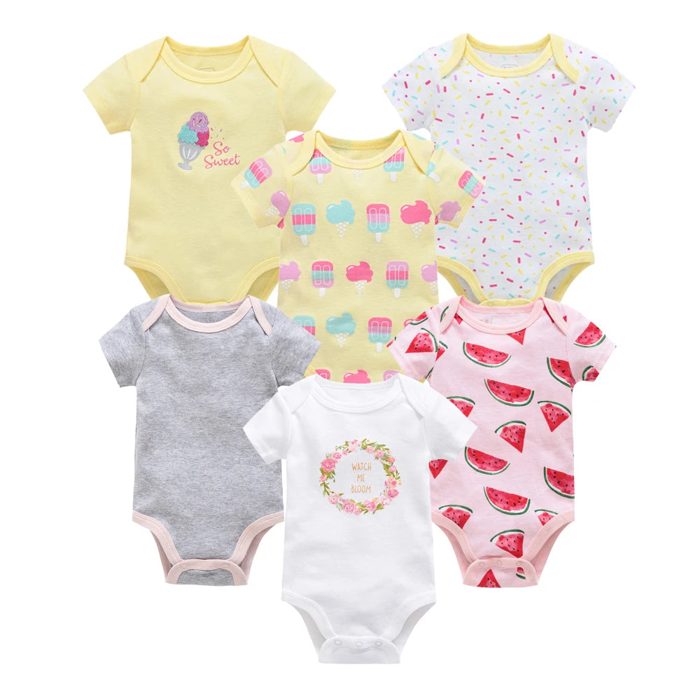 Lot de Bodies Bébé en Coton – 3 ou 6 Pièces – Manches Courtes Été