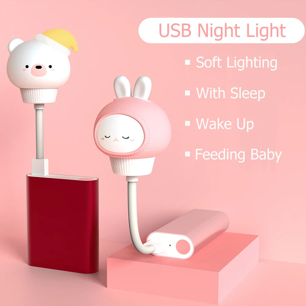 USB dessin animé mignon veilleuse avec télécommande bébés chambre décorative alimentation lumière chevet Tabe lampe cadeaux de noël pour les enfants