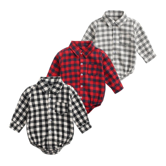 Body Bébé Garçon à Carreaux 100% Coton – Manches Longues | Collection Automne