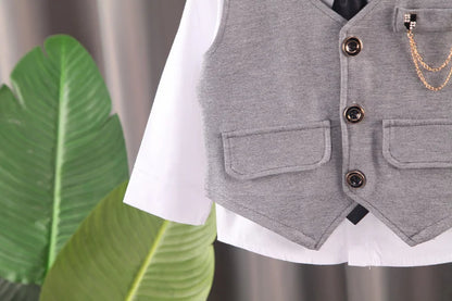 Ensemble Élégant Bébé Garçon 3 Pièces – Chemise, Gilet & Pantalon