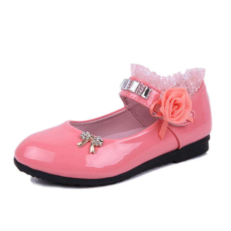 Chaussures Princesse Fille – Ballerines Vernies à Fleur & Rubans (4–6 ans) | Cérémonie & Fête