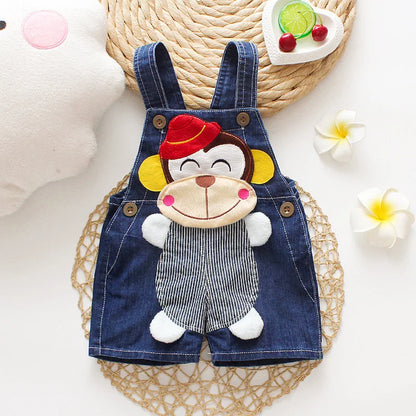 Salopette bébé garçon en jean – Barboteuse d’été douce avec motif animal (9–36 mois)