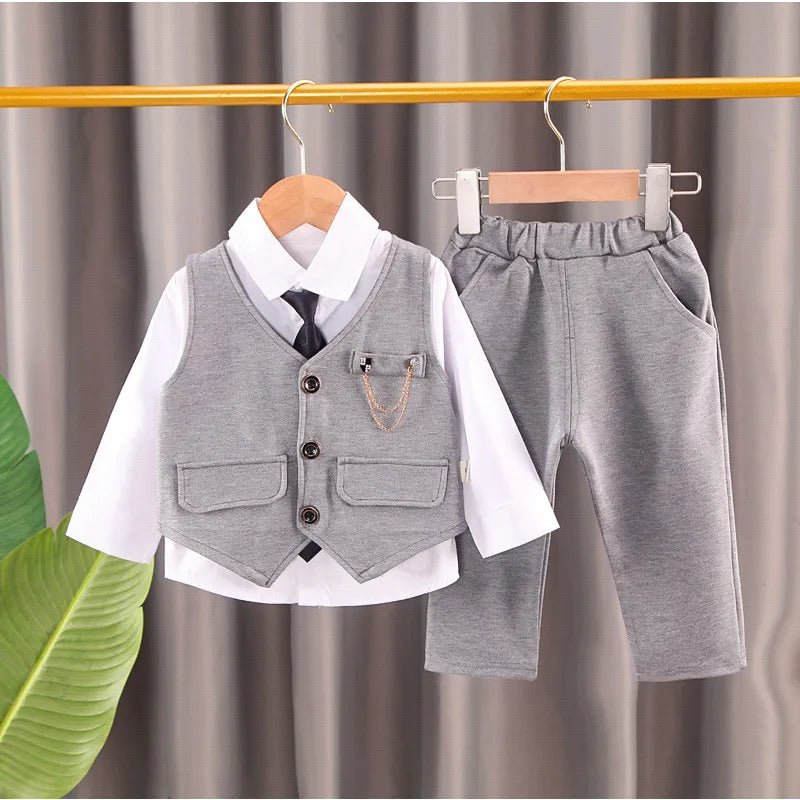 Ensemble Élégant Bébé Garçon 3 Pièces – Chemise, Gilet & Pantalon