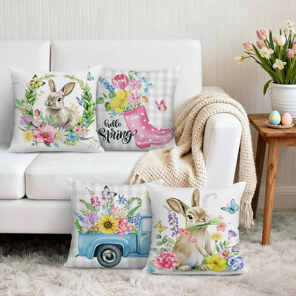 Lot de 4 Housses de Coussin Pâques – Décoration Printemps (18x18 po)