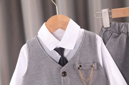 Ensemble Élégant Bébé Garçon 3 Pièces – Chemise, Gilet & Pantalon