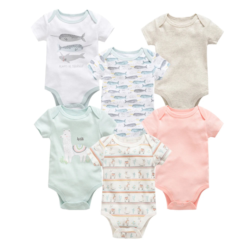 Lot de Bodies Bébé en Coton – 3 ou 6 Pièces – Manches Courtes Été