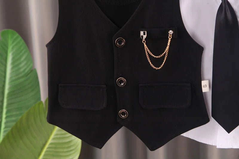 Ensemble Élégant Bébé Garçon 3 Pièces – Chemise, Gilet & Pantalon