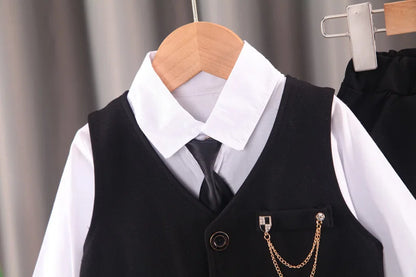 Ensemble Élégant Bébé Garçon 3 Pièces – Chemise, Gilet & Pantalon
