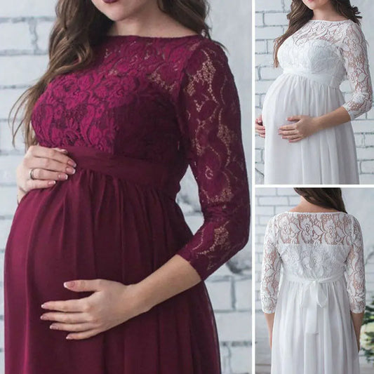 Robe Maternité Romantique en Dentelle – Élégance Douce pour Moments Spéciaux