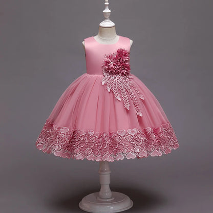 Robe de Princesse en Dentelle & Fleurs – Cérémonie Élégante pour Fille