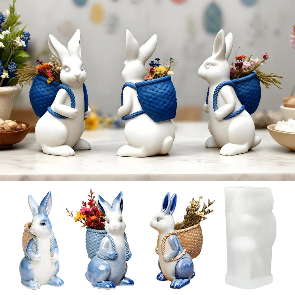 Lapin Décoratif Bohème avec Panier Floral