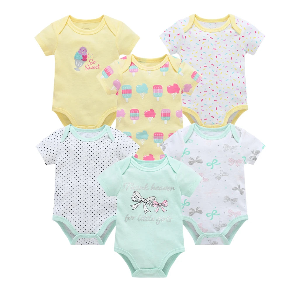 Lot de Bodies Bébé en Coton – 3 ou 6 Pièces – Manches Courtes Été