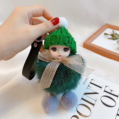 Porte-clés Poupée Pompon Luxe – Peluche Douce & Charme Élégant (Sac & Clés)
