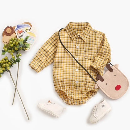 Body Bébé Garçon à Carreaux 100% Coton – Manches Longues | Collection Automne