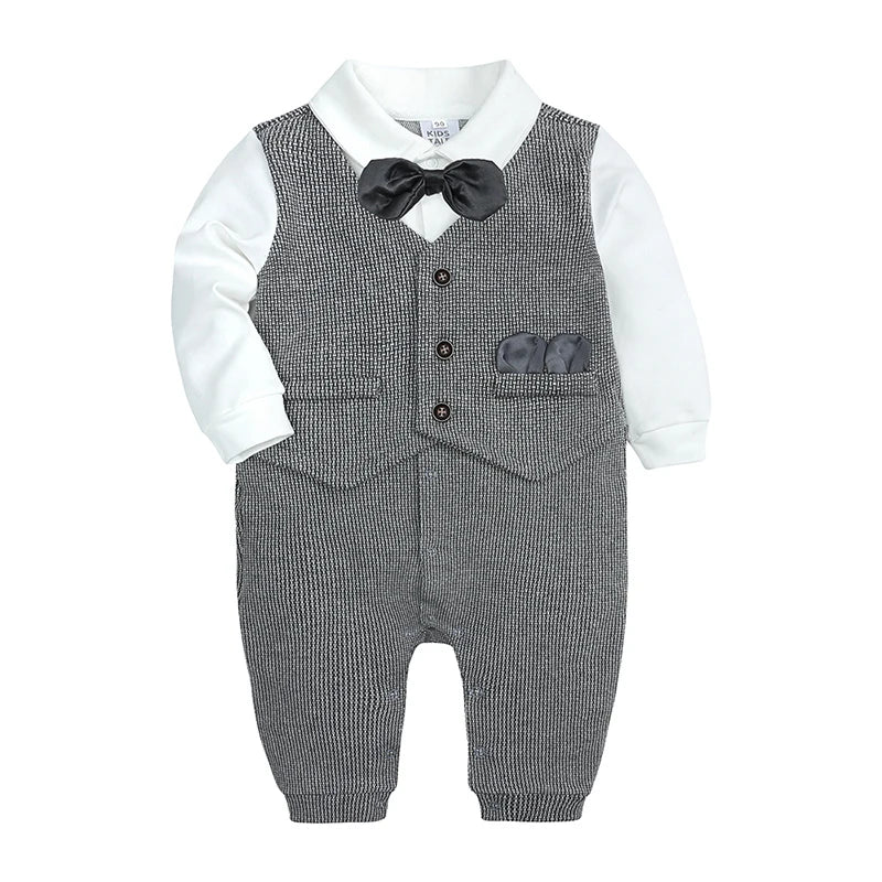Costume formel pour nouveau-né garçon, barboteuse à manches longues, combinaison avec nœud papillon, tenue de smoking, vêtements pour bébés de 0 à 24 mois, cadeau