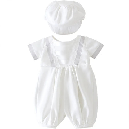 Tenue Baptême Bébé Garçon – Ensemble Blanc Cérémonie avec Chapeau Élégant