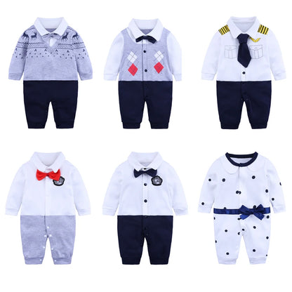 Costume formel pour nouveau-né garçon, barboteuse à manches longues, combinaison avec nœud papillon, tenue de smoking, vêtements pour bébés de 0 à 24 mois, cadeau