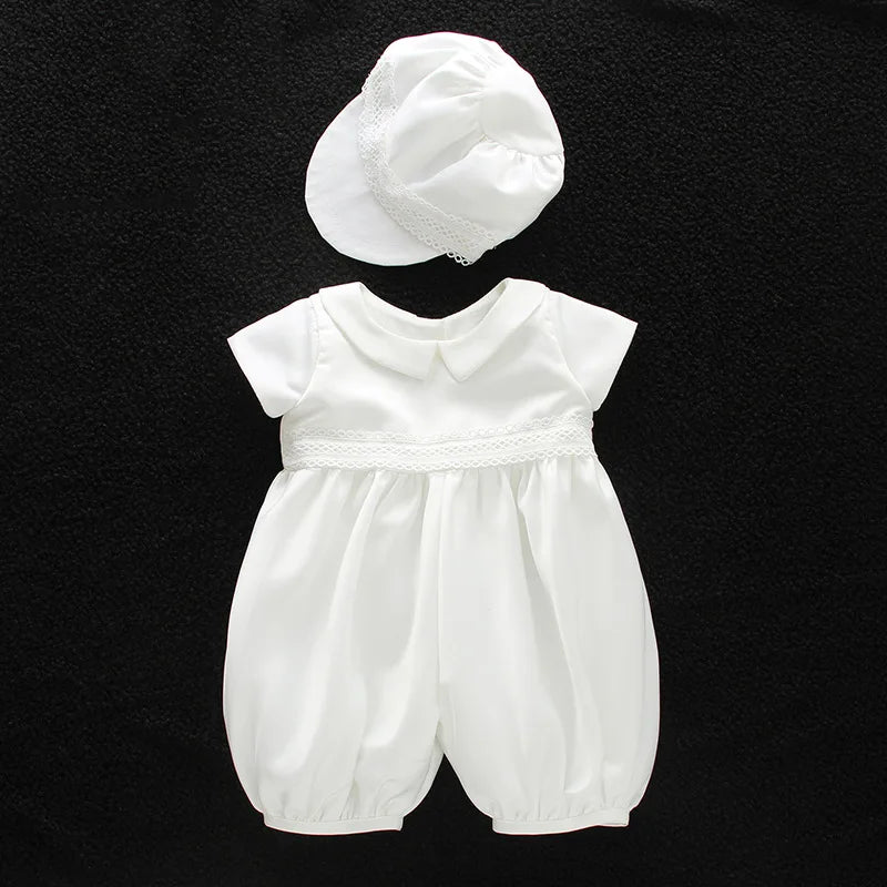 Tenue Baptême Bébé Garçon – Ensemble Blanc Cérémonie avec Chapeau Élégant