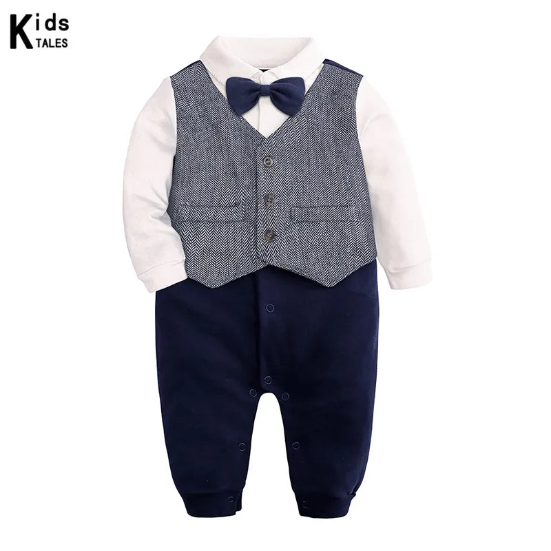 Costume formel pour nouveau-né garçon, barboteuse à manches longues, combinaison avec nœud papillon, tenue de smoking, vêtements pour bébés de 0 à 24 mois, cadeau