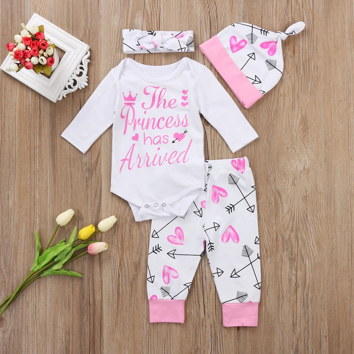 Ensemble Bébé Fille 3 Pièces “Princesse” – Body + Pantalon + Bonnet | 0–12 Mois