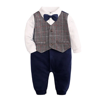 Costume formel pour nouveau-né garçon, barboteuse à manches longues, combinaison avec nœud papillon, tenue de smoking, vêtements pour bébés de 0 à 24 mois, cadeau