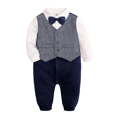 Costume formel pour nouveau-né garçon, barboteuse à manches longues, combinaison avec nœud papillon, tenue de smoking, vêtements pour bébés de 0 à 24 mois, cadeau