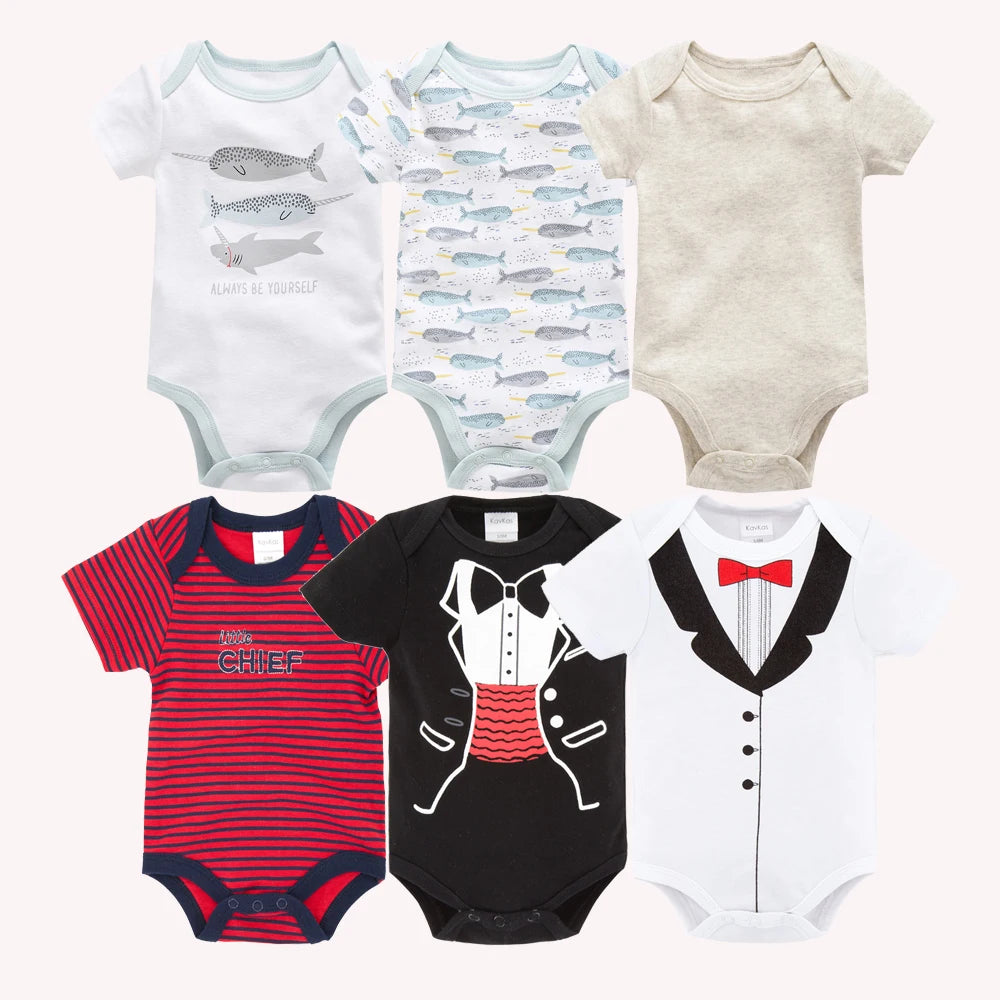 Lot de Bodies Bébé en Coton – 3 ou 6 Pièces – Manches Courtes Été