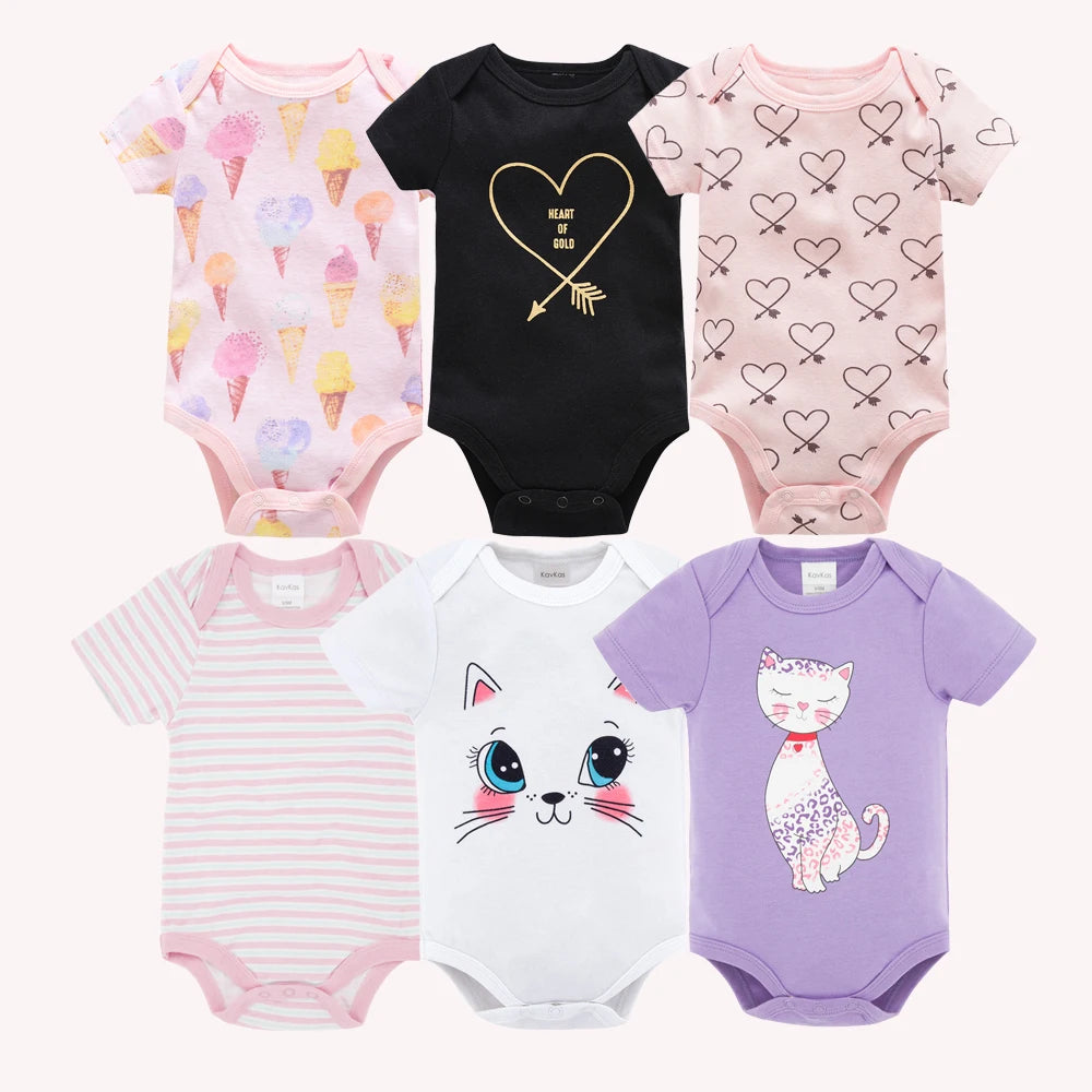 Lot de Bodies Bébé en Coton – 3 ou 6 Pièces – Manches Courtes Été