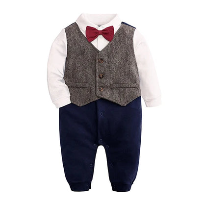 Costume formel pour nouveau-né garçon, barboteuse à manches longues, combinaison avec nœud papillon, tenue de smoking, vêtements pour bébés de 0 à 24 mois, cadeau