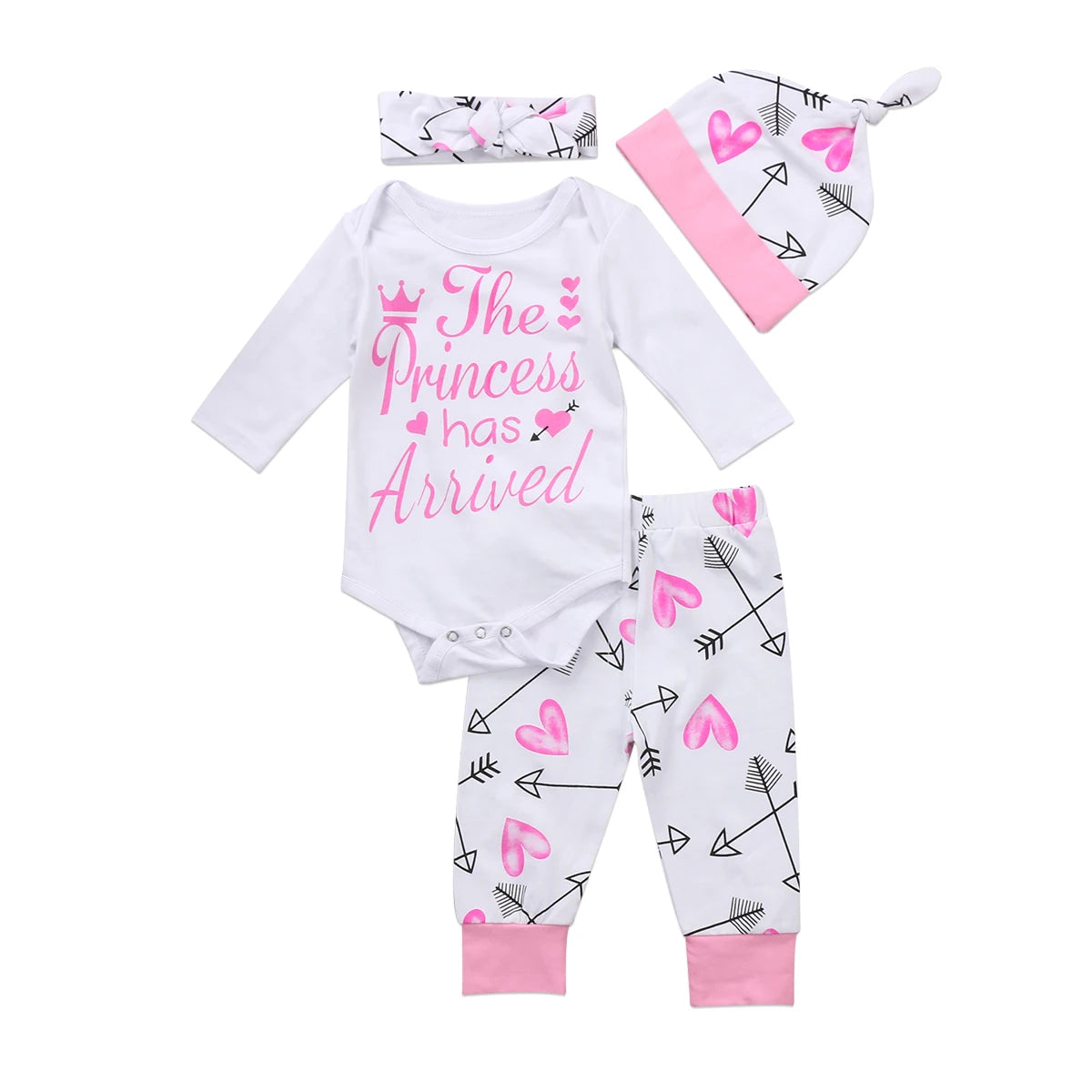 Ensemble Bébé Fille 3 Pièces “Princesse” – Body + Pantalon + Bonnet | 0–12 Mois