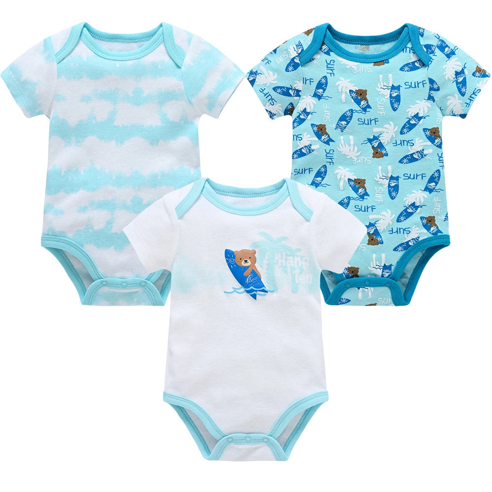 Lot de Bodies Bébé en Coton – 3 ou 6 Pièces – Manches Courtes Été
