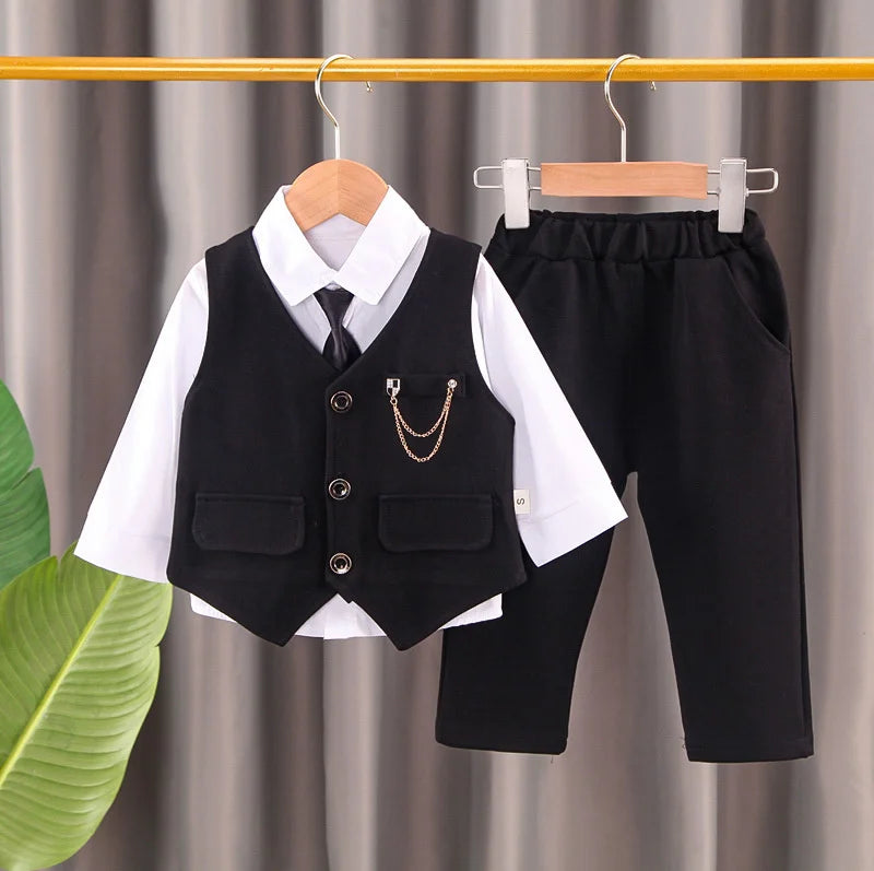 Ensemble Élégant Bébé Garçon 3 Pièces – Chemise, Gilet & Pantalon