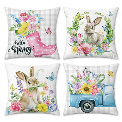 Lot de 4 Housses de Coussin Pâques – Décoration Printemps (18x18 po)