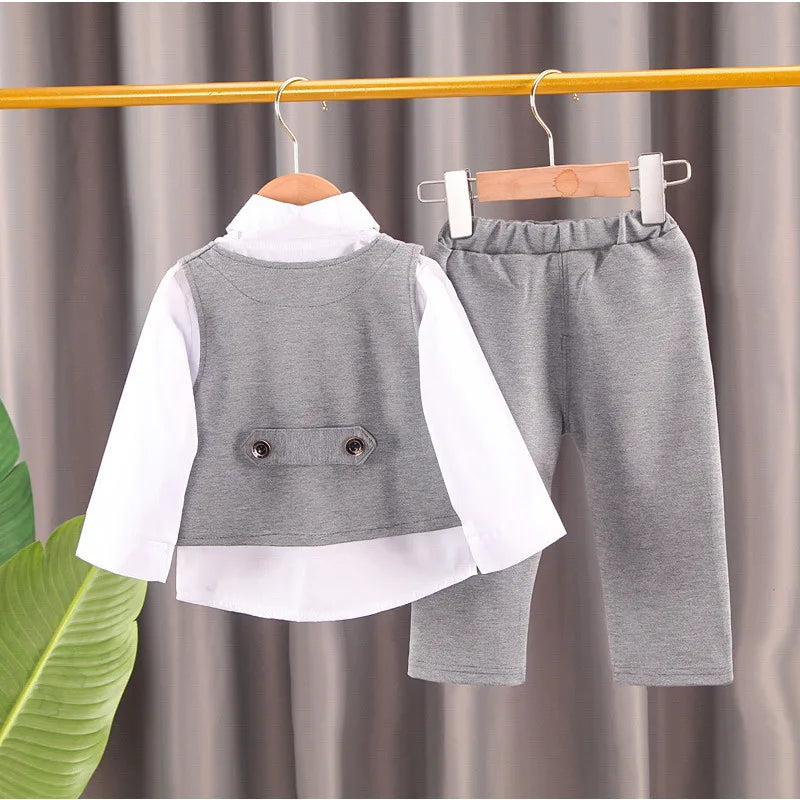 Ensemble Élégant Bébé Garçon 3 Pièces – Chemise, Gilet & Pantalon