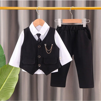 Ensemble Élégant Bébé Garçon 3 Pièces – Chemise, Gilet & Pantalon
