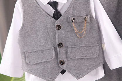 Ensemble Élégant Bébé Garçon 3 Pièces – Chemise, Gilet & Pantalon